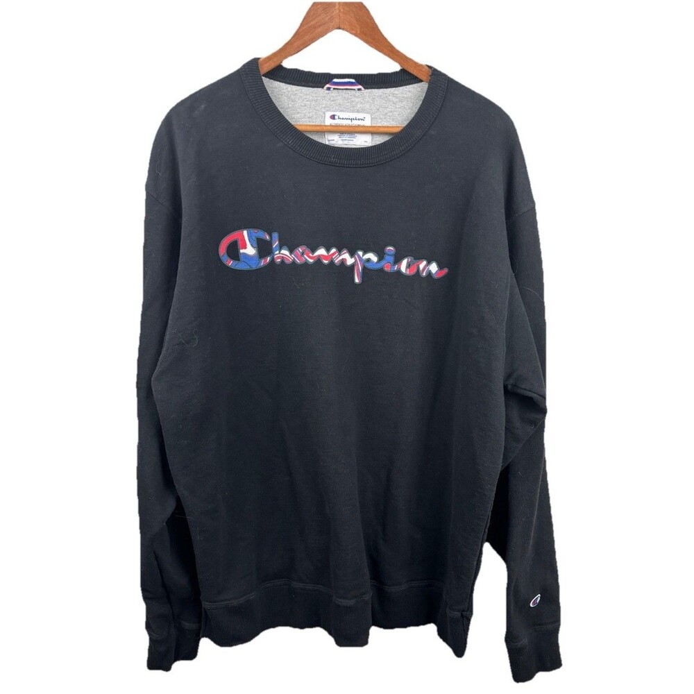 Black Champion Script Red White & Blue Logo Sweatshirt XL Pullover